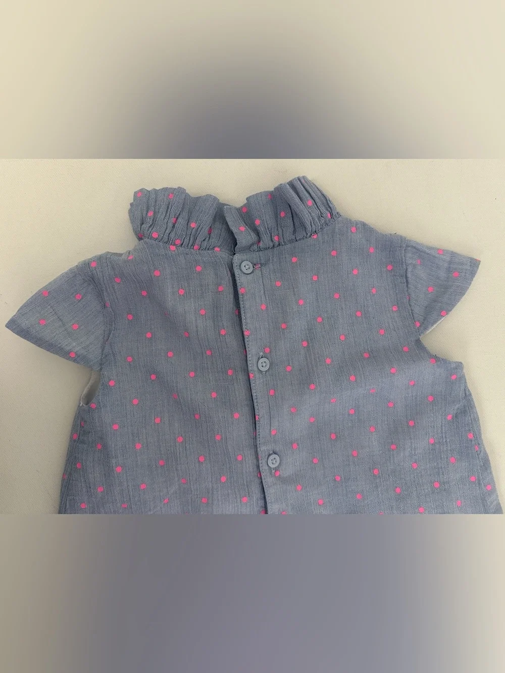 Carter's Blue Dress with Pink Polka Dots and Front Bow Detail.  Size 2T.